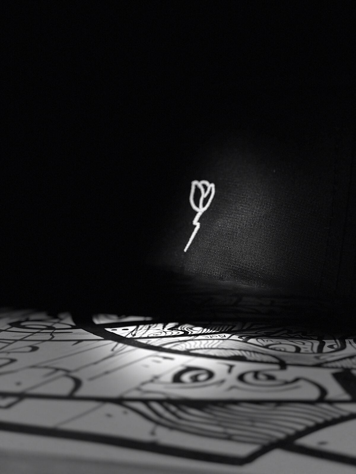 Riot Rose embroidery, side panel, real photograph